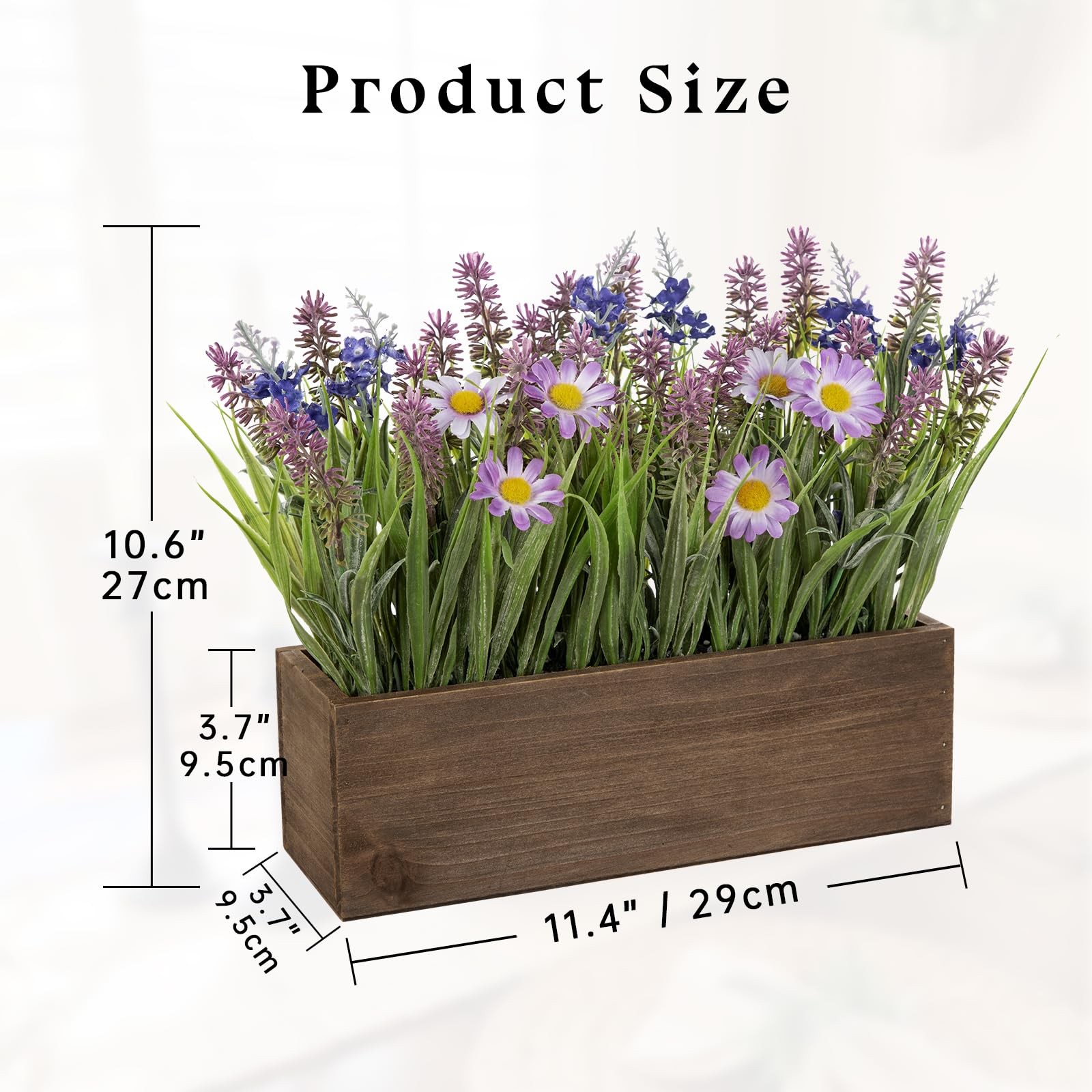 Artificial Lavender Flowers Arrangement in Rectangular Wood Planter Box, 10.6…