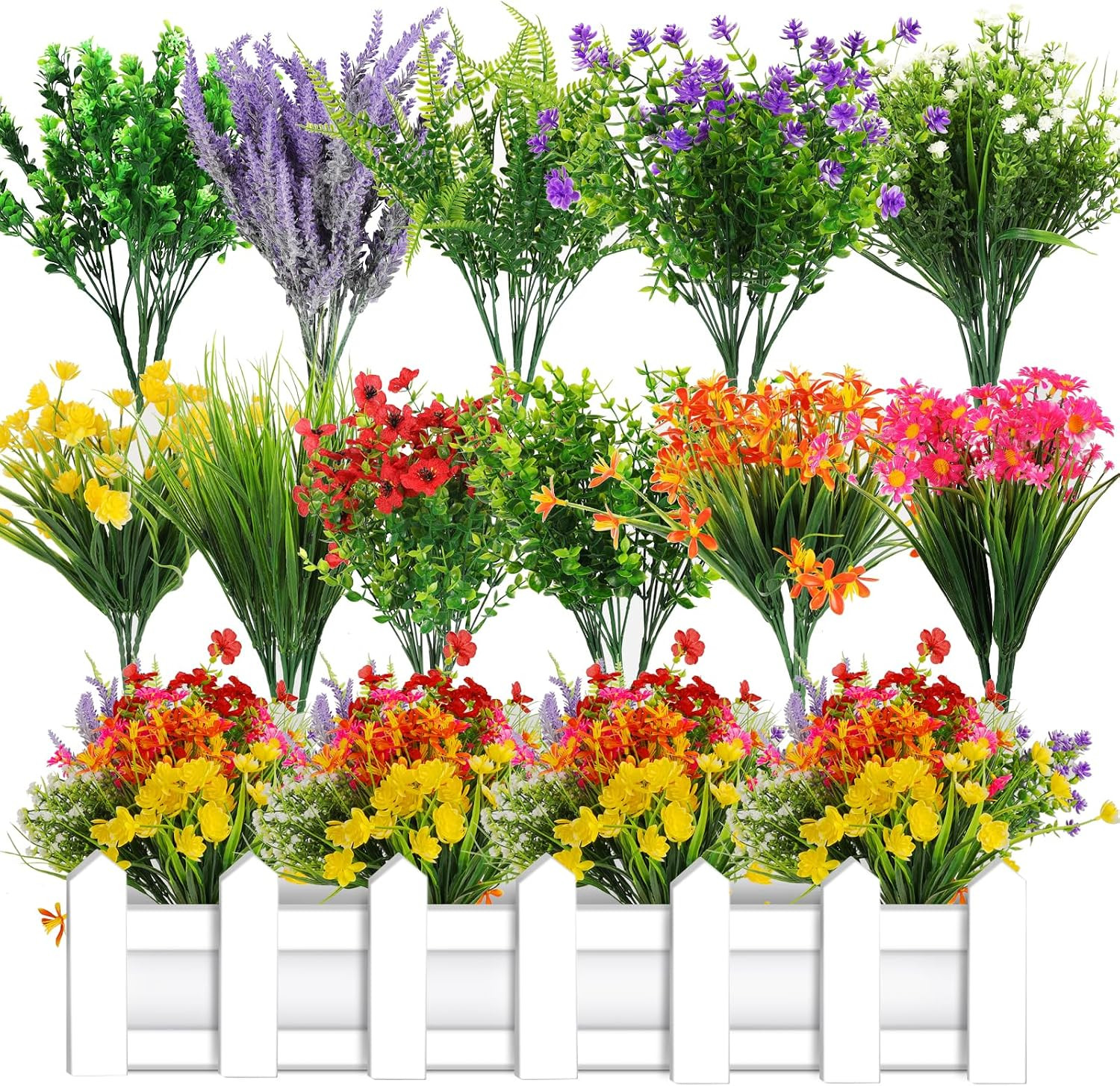 36 Bundles Faux Wildflowers for Outdoor Planters – Spring Summer Decor