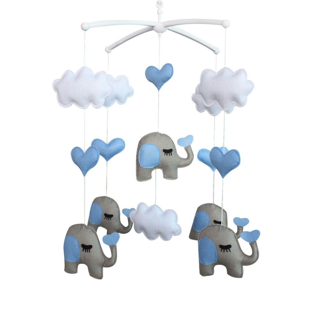 Baby Boys Girls Infant Musical Crib Blue Mobile Sleepy Elephant Shower Gift Toy