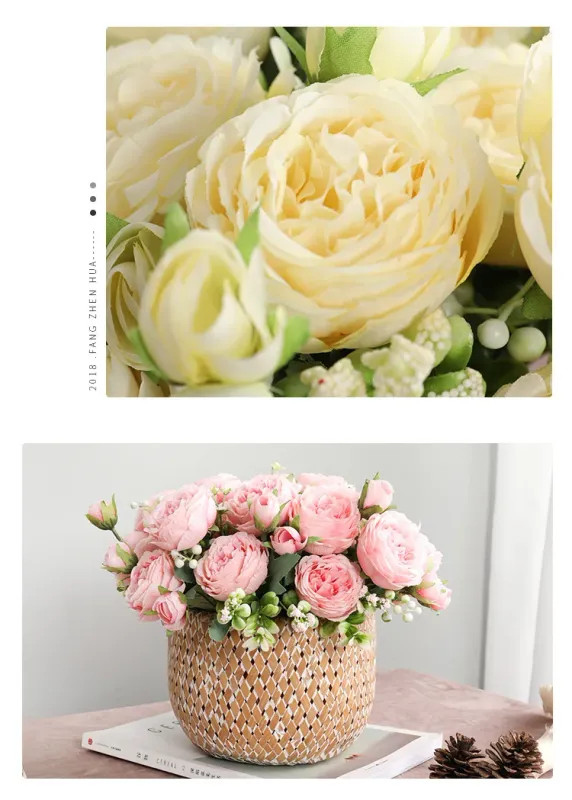30cm Rose Pink Silk Peony Artificial Flowers Bouquet 5 Big Head and 4 Bud Cheap
