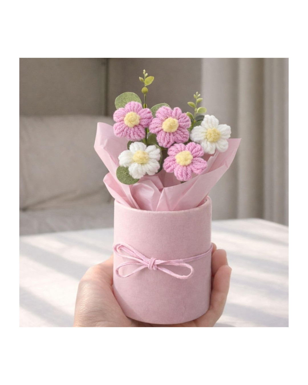 Handmade Pink Crochet Bouquet- Pack of 1 for Office Desk, Table, Car,Bedroom,etc