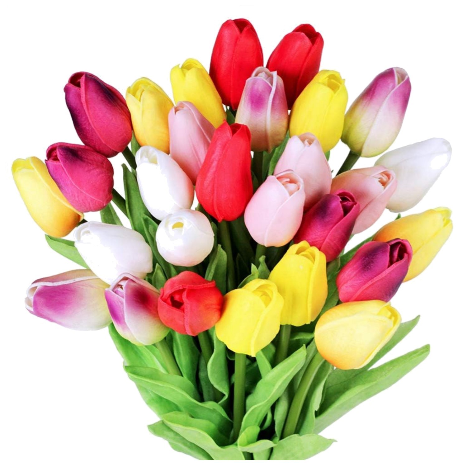 Lifelike 28 Pcs Multicolor Tulip Stems – Perfect for Easter and -Round Decor