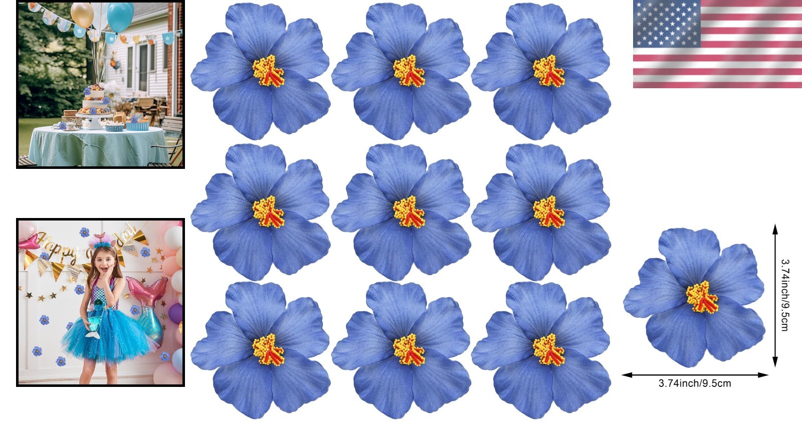 Hawaiian Luau Decor – 20 Blue Hibiscus Flowers