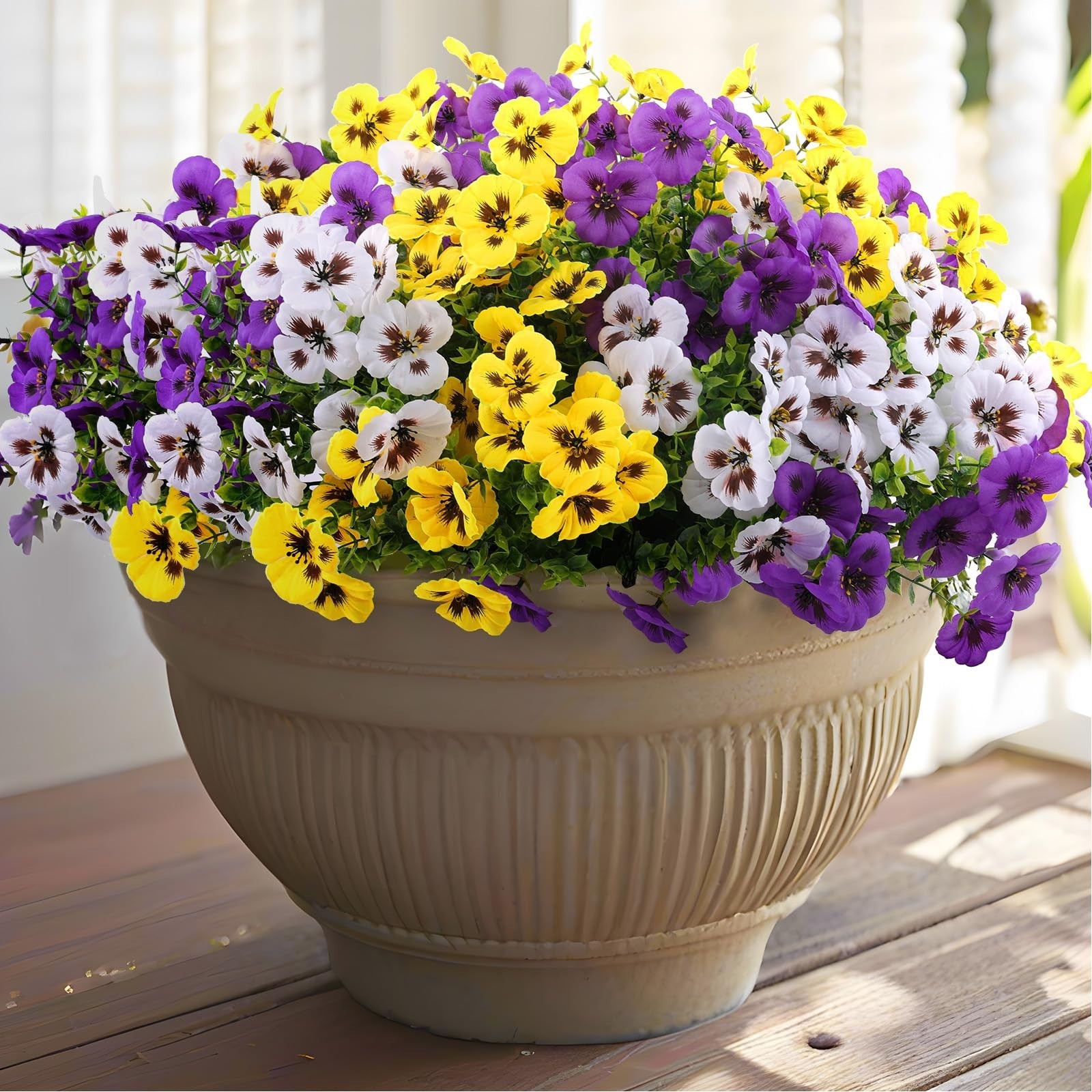 18 Pcs Artificial Pansy Flowers – Faux Silk Spring Decor for Planters, Porch, Ya