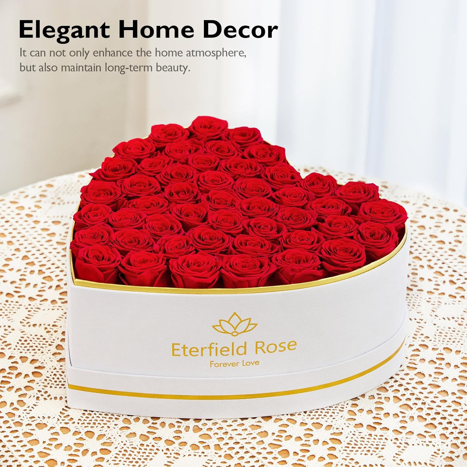 Eterfield 47-Piece Forever Flowers in Heart Shape Box, Preserved Roses Red