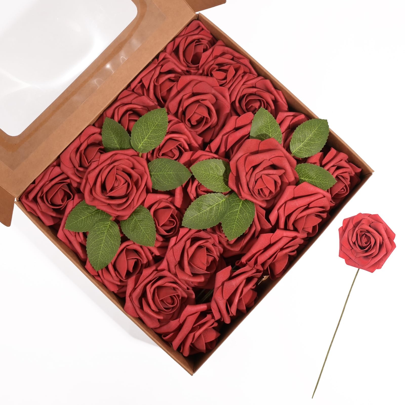 Artificial Flowers Fake Roses Faux Peony Foam Gardenia Combo Red 50 PCS DIY
