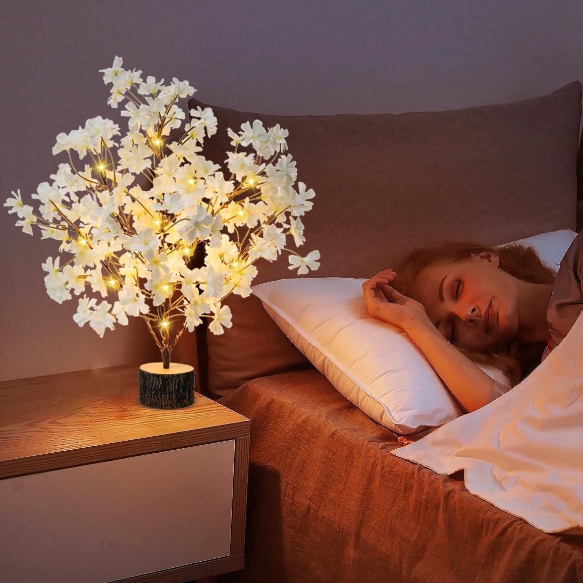 19” Light up Cherry Blossm Tree,Led Flower Tree Lamp with Timer, Artificial …