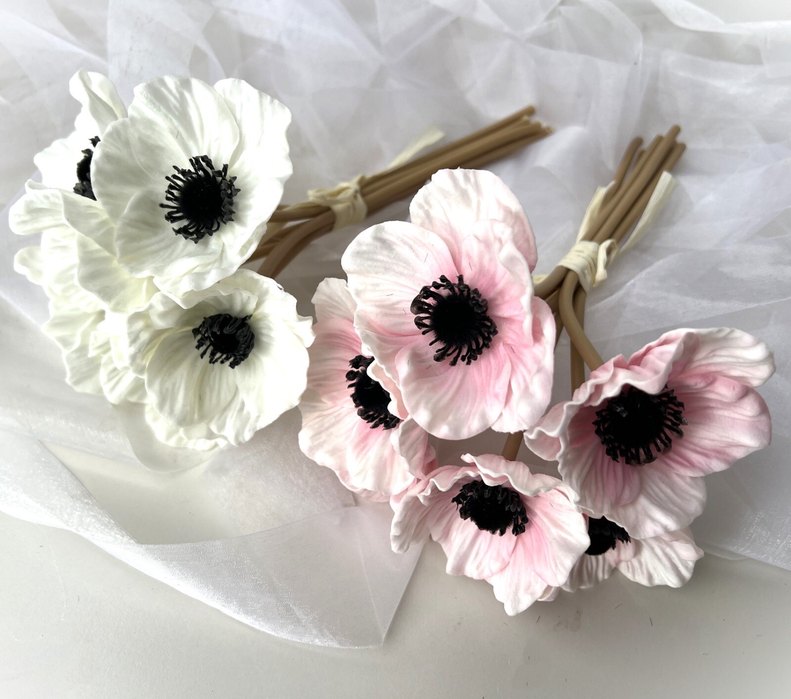 Real Touch Anemone Flower Bunch Bouquet Latex Faux White Pink Anemone Flowers x1