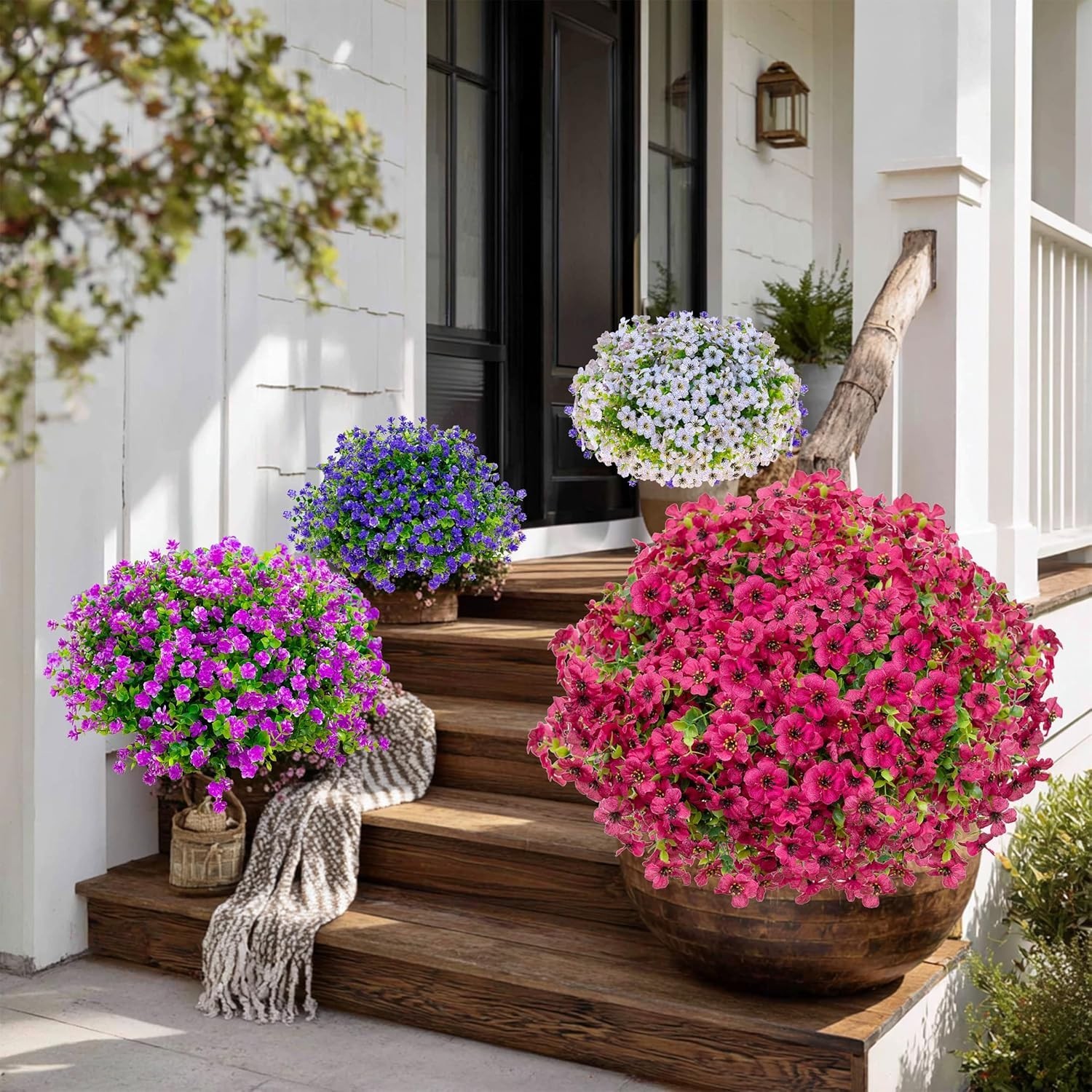 Pollen-Free Red Artificial Flowers: 16 Bundles for -Round Outdoor Beauty