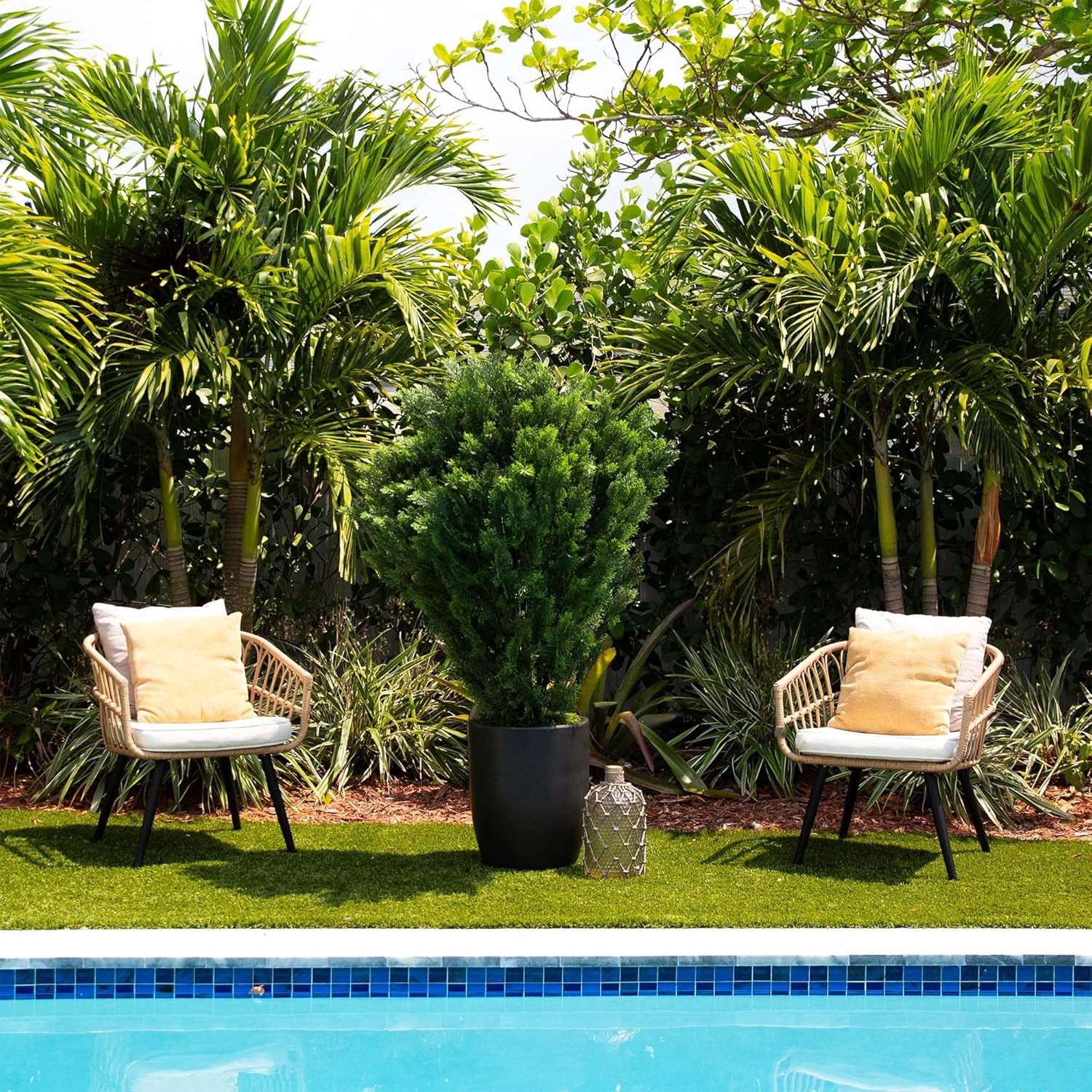 5FT UV Resistant Artificial Cedar Bush for Indoor/Outdoor Décor, Black Pot