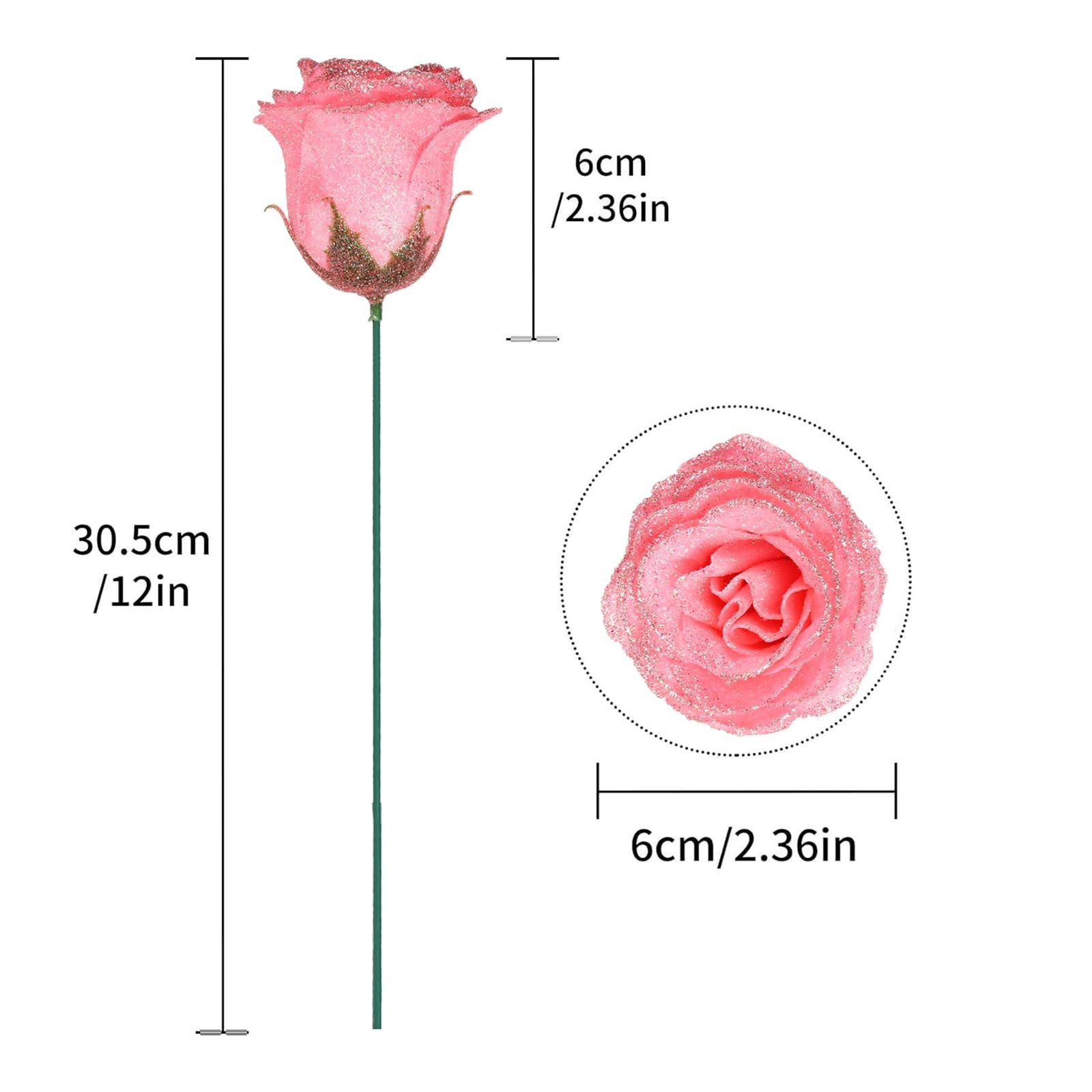 30PCS Glitter Roses Fake Peach Flowers Artificial Roses with Stems for Weddin…