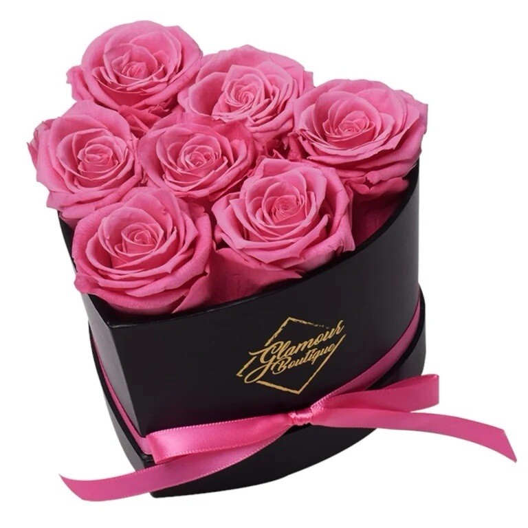 7-Piece Forever Flowers Heart Box – Preserved Roses, Lasts 1 Year, Gift for Mom