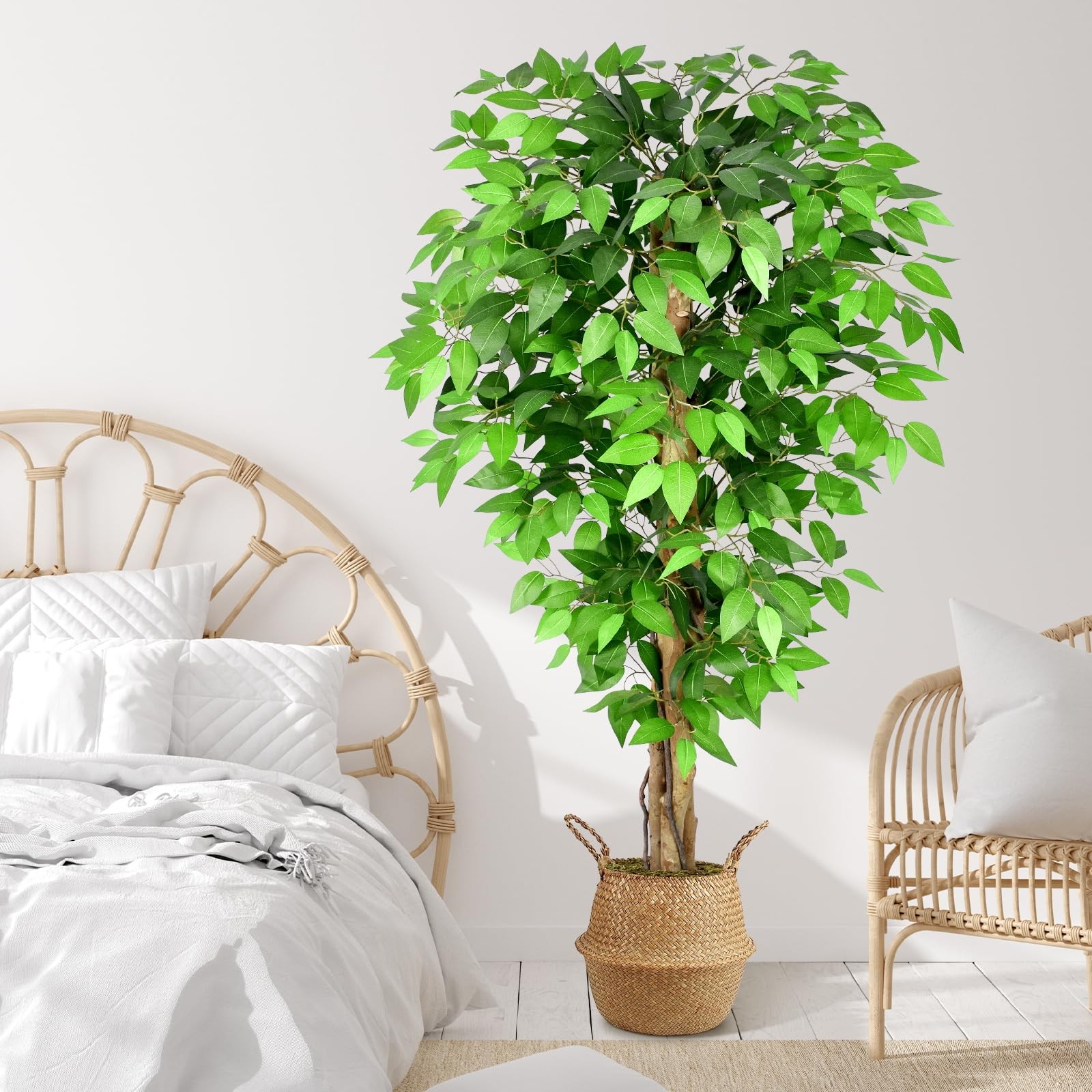 Keeplush 5ft Ficus Artificial Trees with Natural Curved Trunks, 60″ Tall Lush…