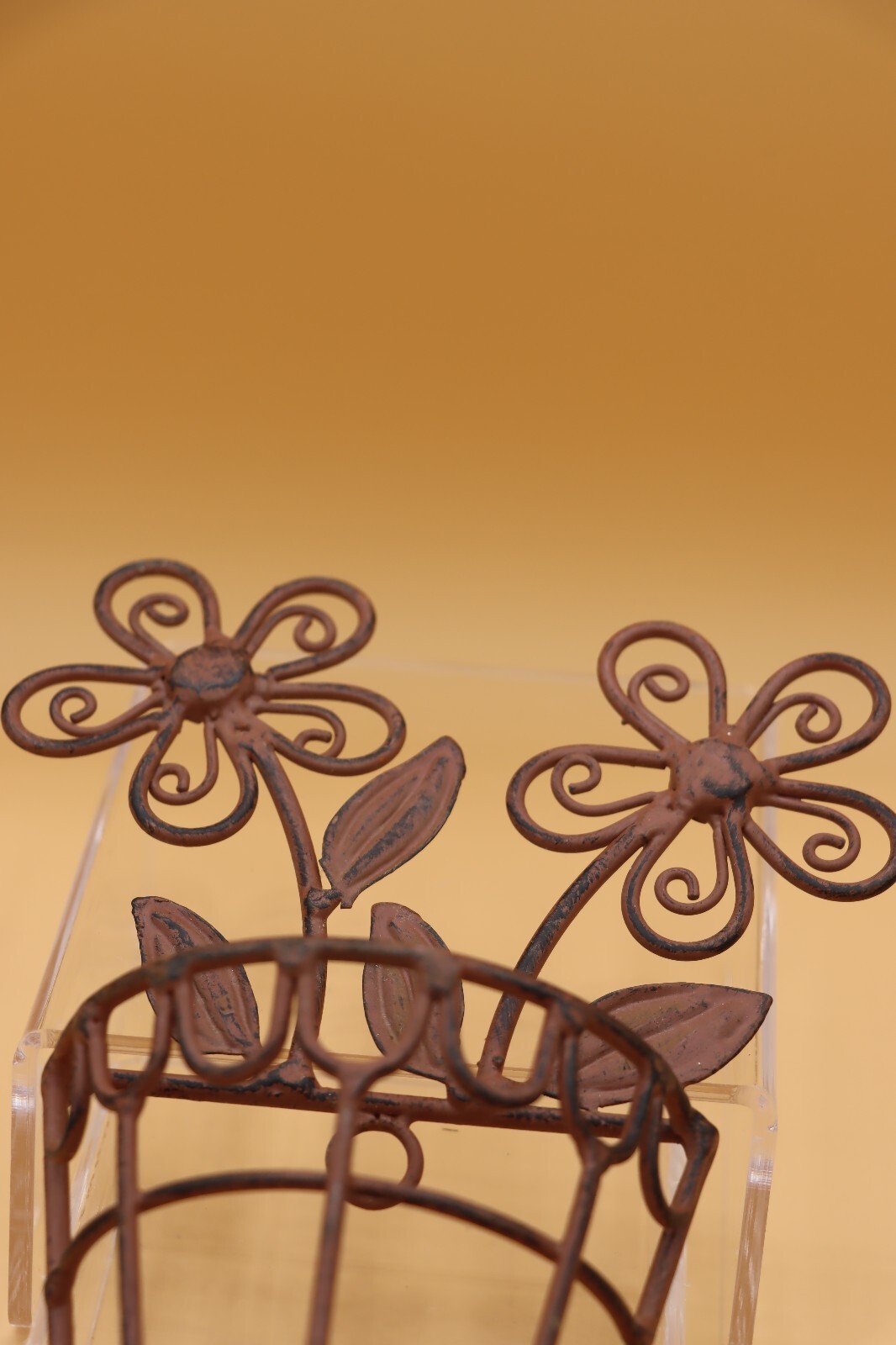Brown Metal Wire Basket Hook Flowers Wall Art