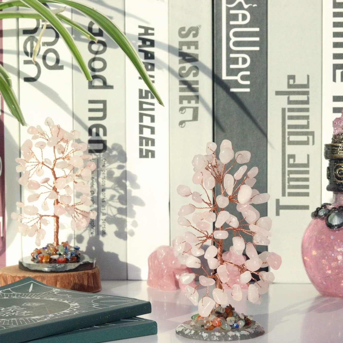 Rose Quartz Healing Crystal Tree of Life Natural Gemstone Pink-rose