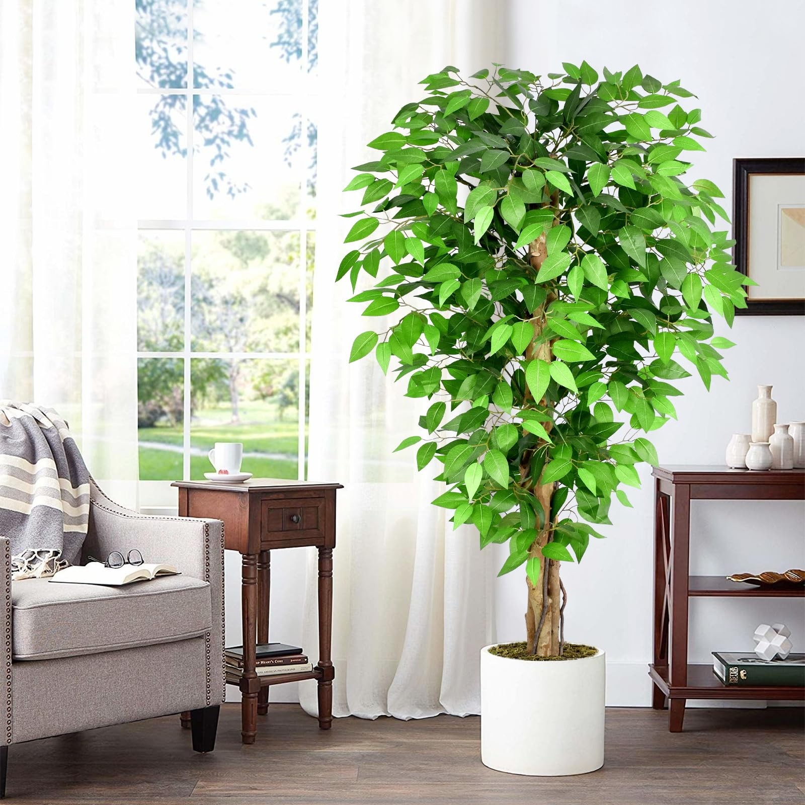 Keeplush 5ft Ficus Artificial Trees with Natural Curved Trunks, 60″ Tall Lush…
