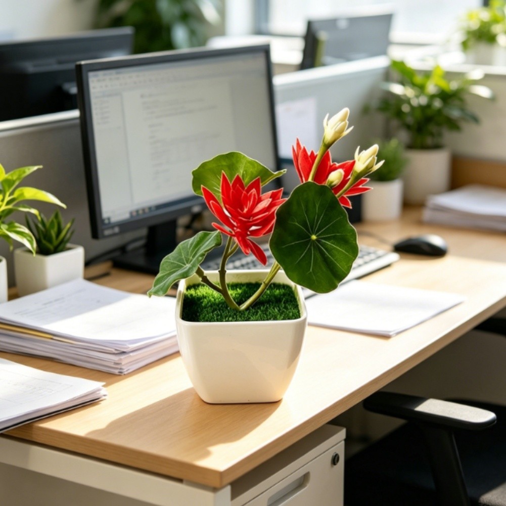 Artificial Lotus Bonsai Plant with Natural Look for Apartment Dorm Decor