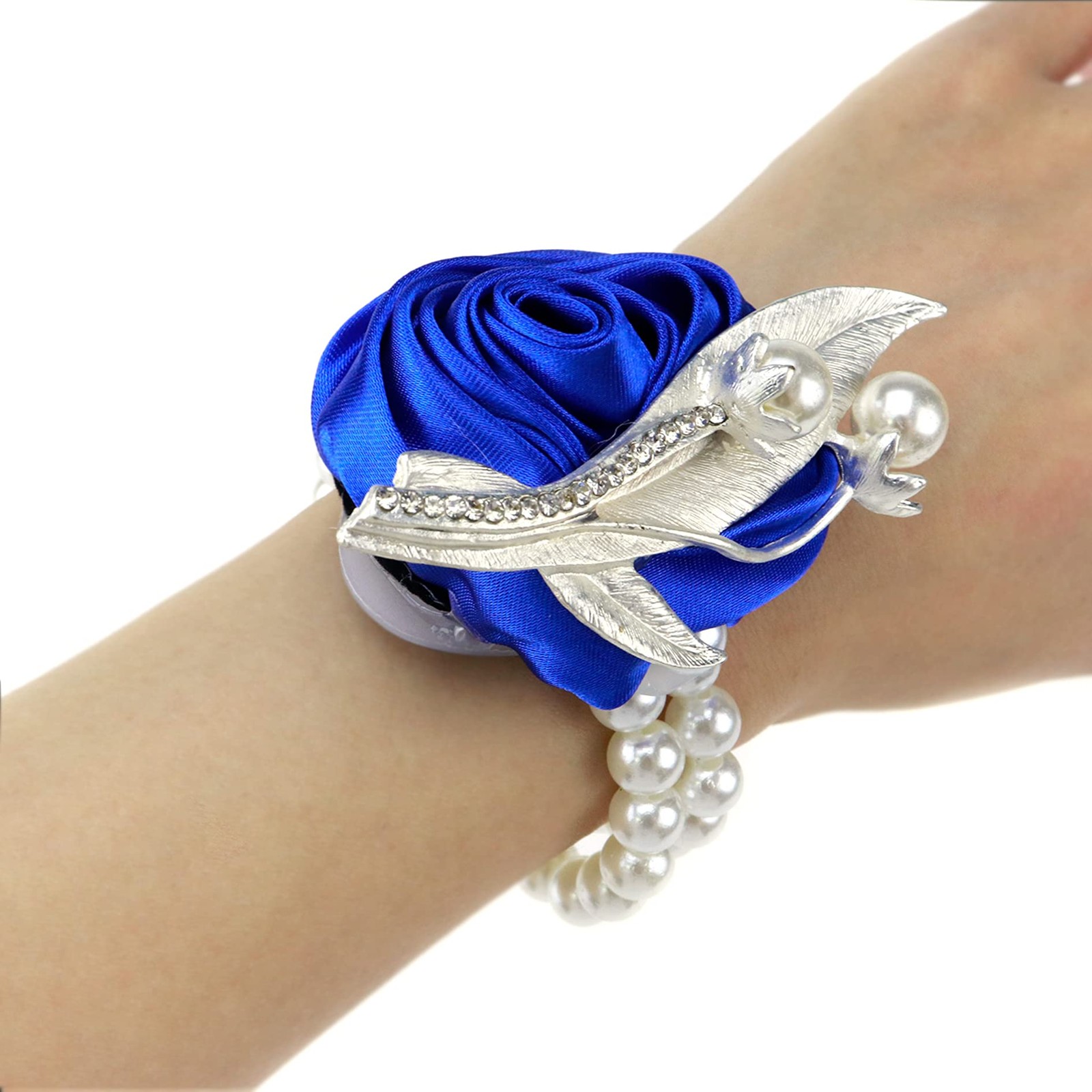 2 Pcs Wedding Wrist Flower, Bridesmaid Bride Corsage Pearl Decor Hand Flowers…