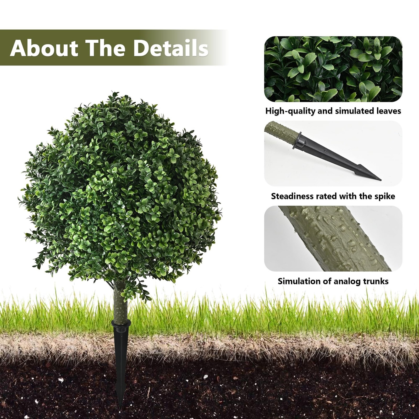 28″ Boxwood Topiary Ball Trees Set of 2 Ground Spike UV Resistant Indoor Outdoor