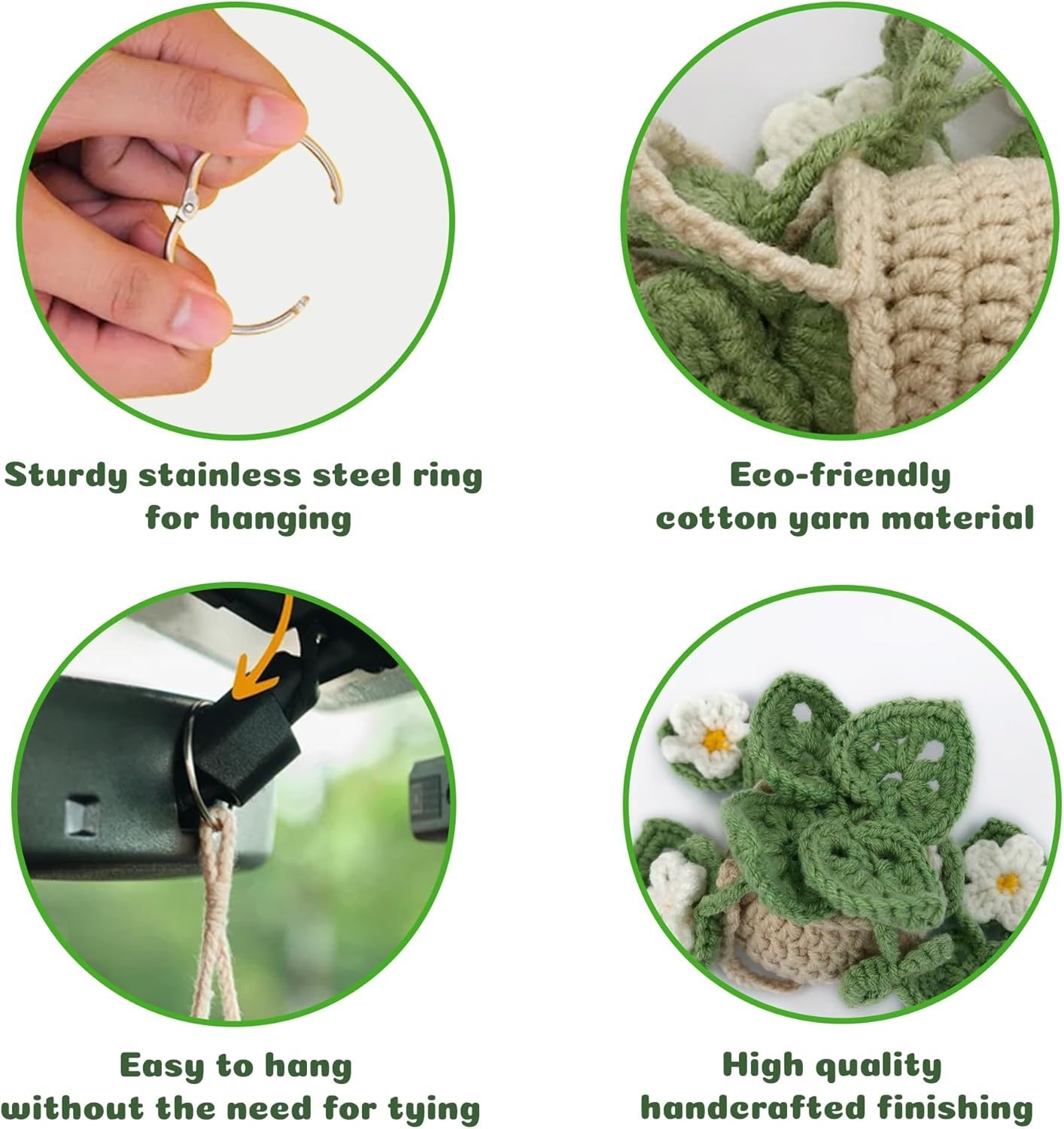 Handmade Crochet Hanging Succulent Car Ornament – Eco-Friendly Gift for Women