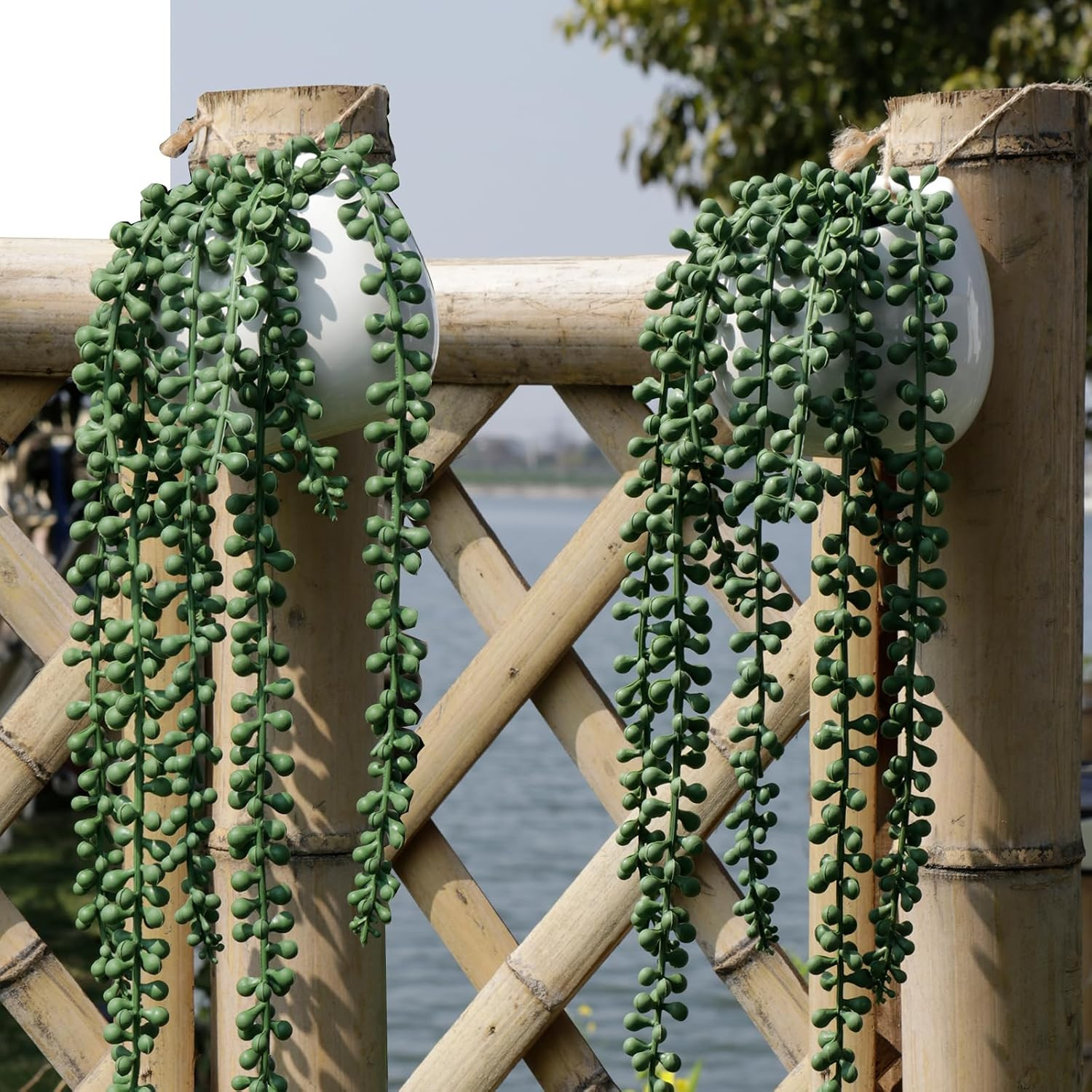 Artificial Hanging String of Pearls Plants in Pots, 2 Pack for Decor | Realistic