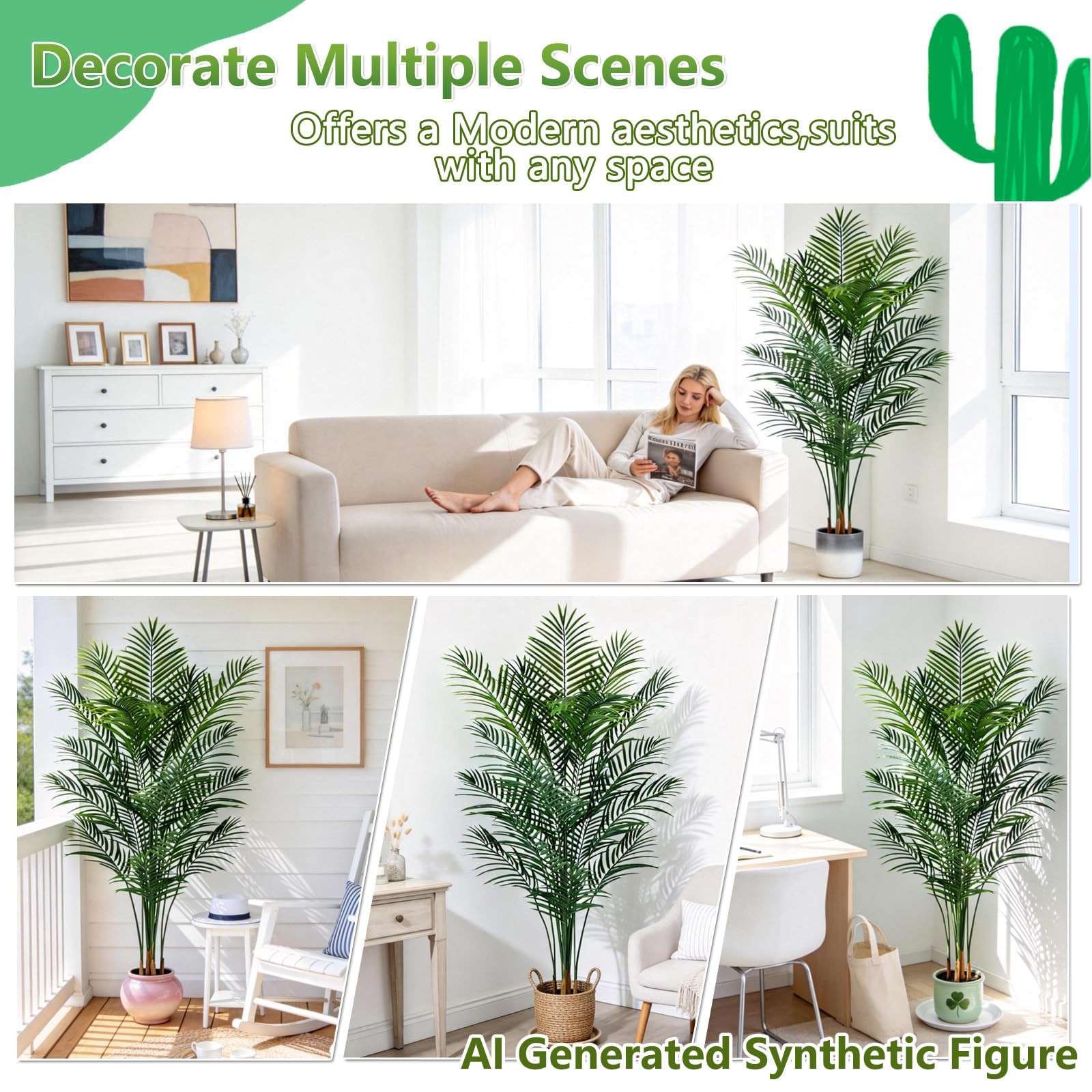 6ft Artificial Palm Tree Indoor, Large Fake Tropical Areca Palm with 18 Trunk…