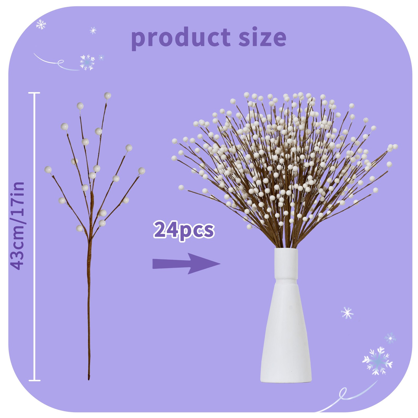 Winter Decorations 24 Pcs Artificial Berry Stems 17inch White Berry Picks for…