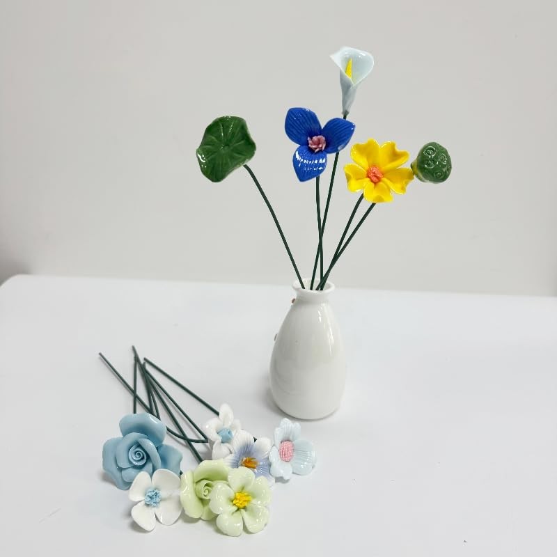 12 Pcs Handmade Ceramic Flowers Decor,Porcelain Flower Plant stakes for Outdo…
