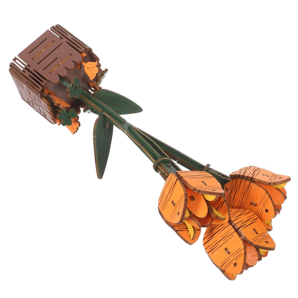 Durable Wooden Tulip Building Blocks Set Kids DIY Flower Bouquet Kit