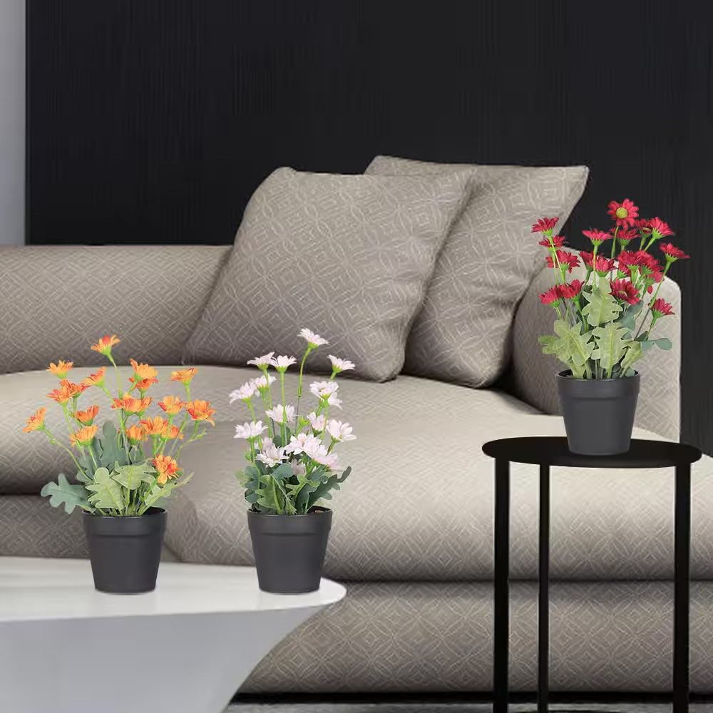 3-Pack 9 In. Colorful Indoor Artificial Wildflowers Daisies in Black Pot