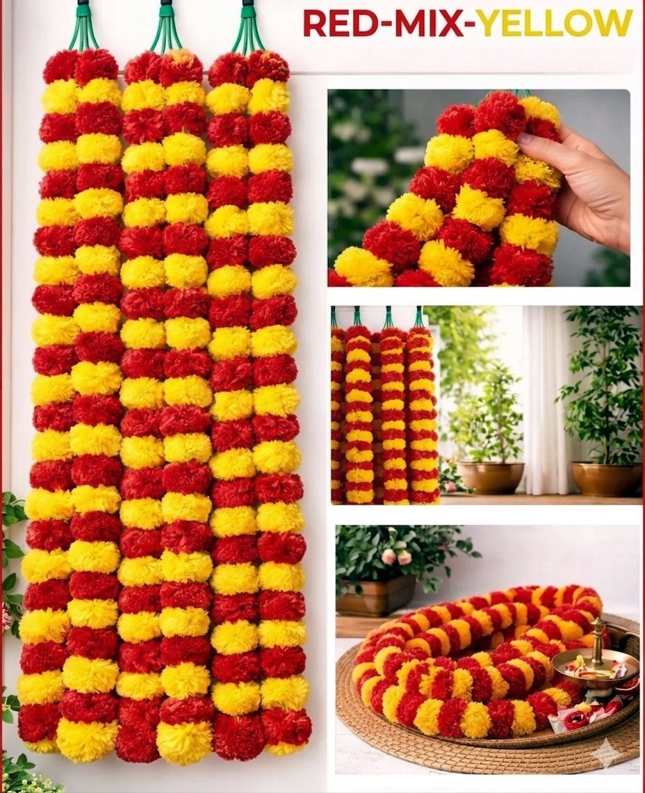 Artificial Marigold Flower Garlands Indian Wedding Event Decoration 10 Pcs