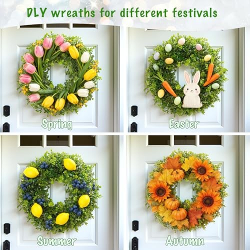 18 Inch Boxwood Wreath for Front Door-Artificial Spring 02-18 Inch Green