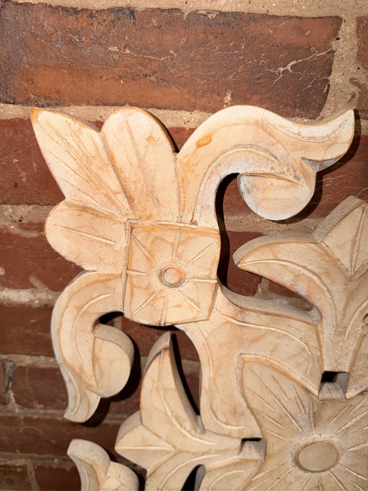 Carved Wood Floral Wall Art Boho White Wash Decor Hanging Aesthetic