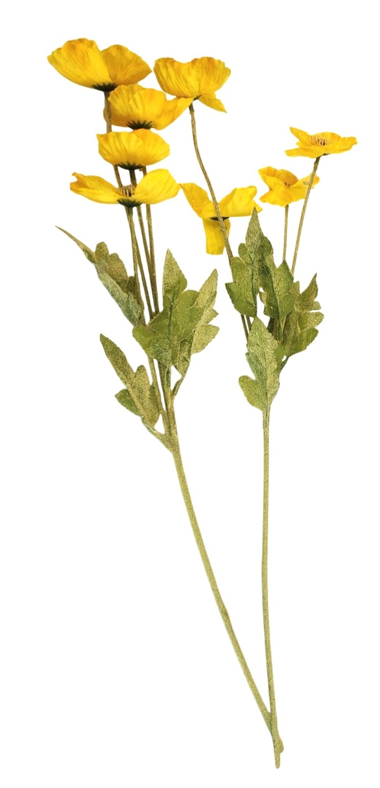 Yellow Artificial Poppy Flower Stems Silk & Plastic Foliage Single Stem Realisti