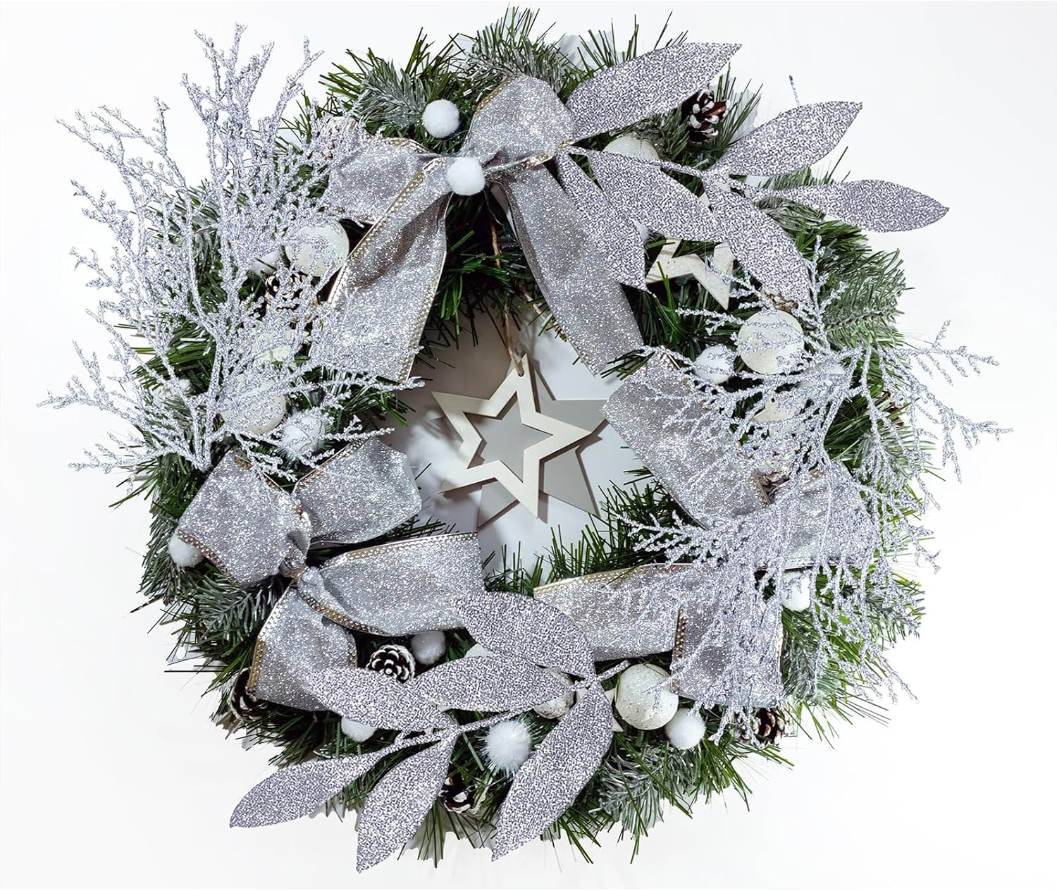 30 Pcs Christmas Artificial Leaf Sprays Cedar Picks Silver Glittered Christmas T