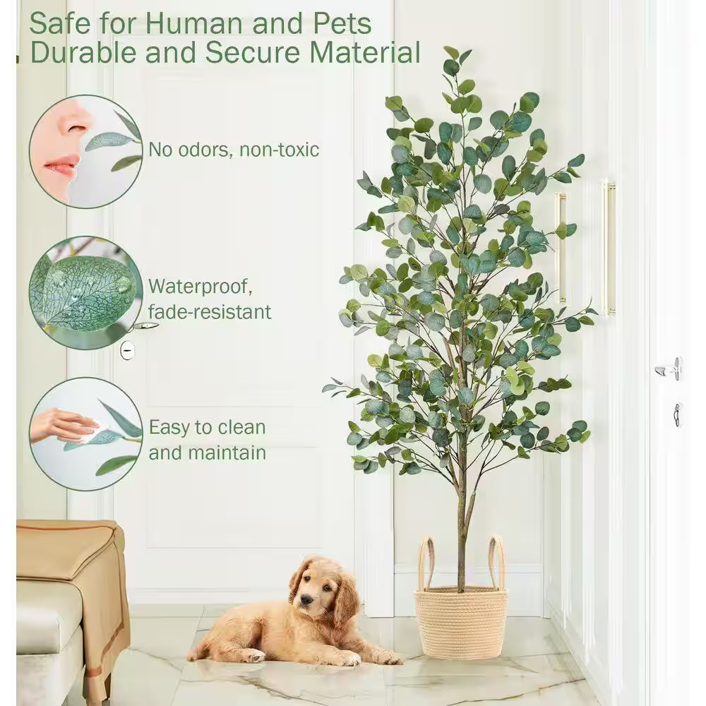 72.00 In. Artificial Eucalyptus Tree in Planter Basket Indoor Decorative Silk Pl