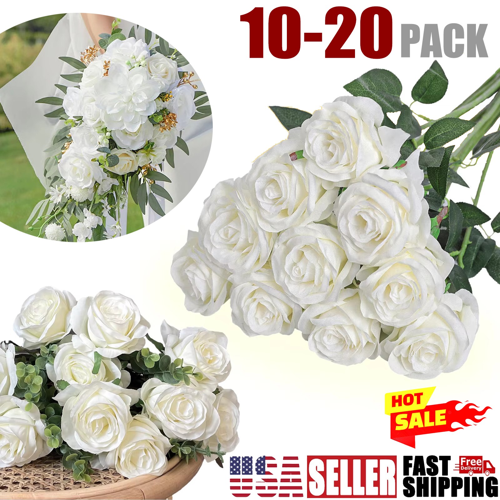 10-20Pcs Artificial Roses in Bulk, Fake Velvet Silk Roses Realistic Rose Decorio
