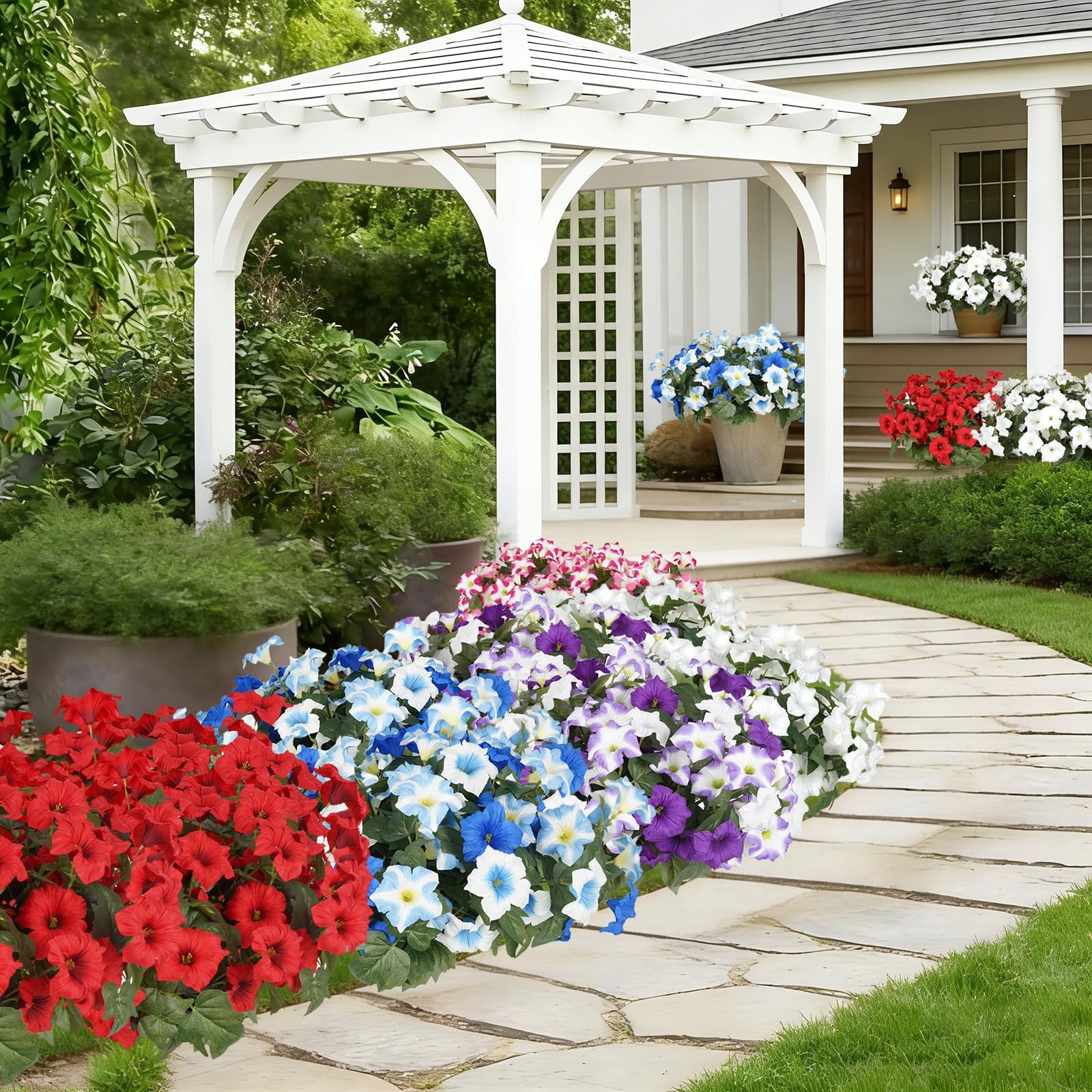 Artificial Flowers for Outdoors, Faux Petunias Spring Summer Decoration, Fake…