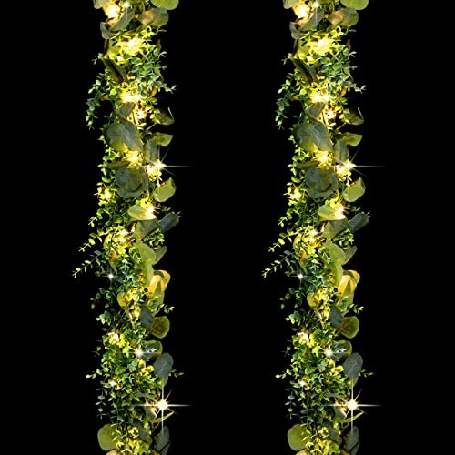 Pack 6 ft Artificial Eucalyptus Garland with Lights Spring Garland with0 LED 2