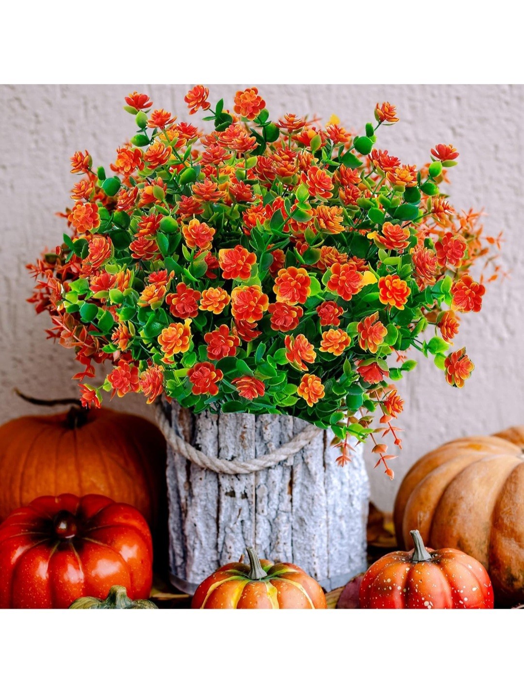 12 Bundles Artificial Fall Flowers – Fake Mums Home Decor UV Resistant Orange