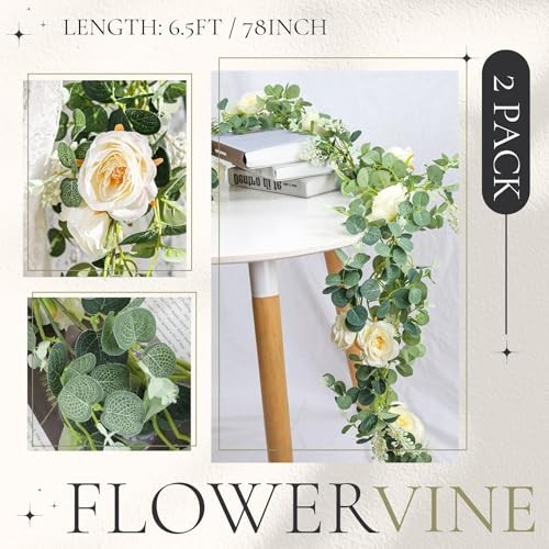 2 Pcs 13FT Artificial Floral Garland, Champagne Rose Flower Champagne 2 Pcs
