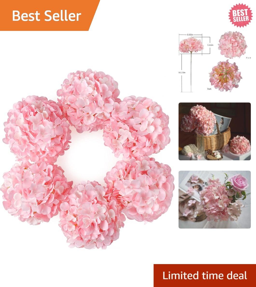 Pack of 6 Pink Silk Hydrangea Flowers – Perfect for Wedding Centerpieces