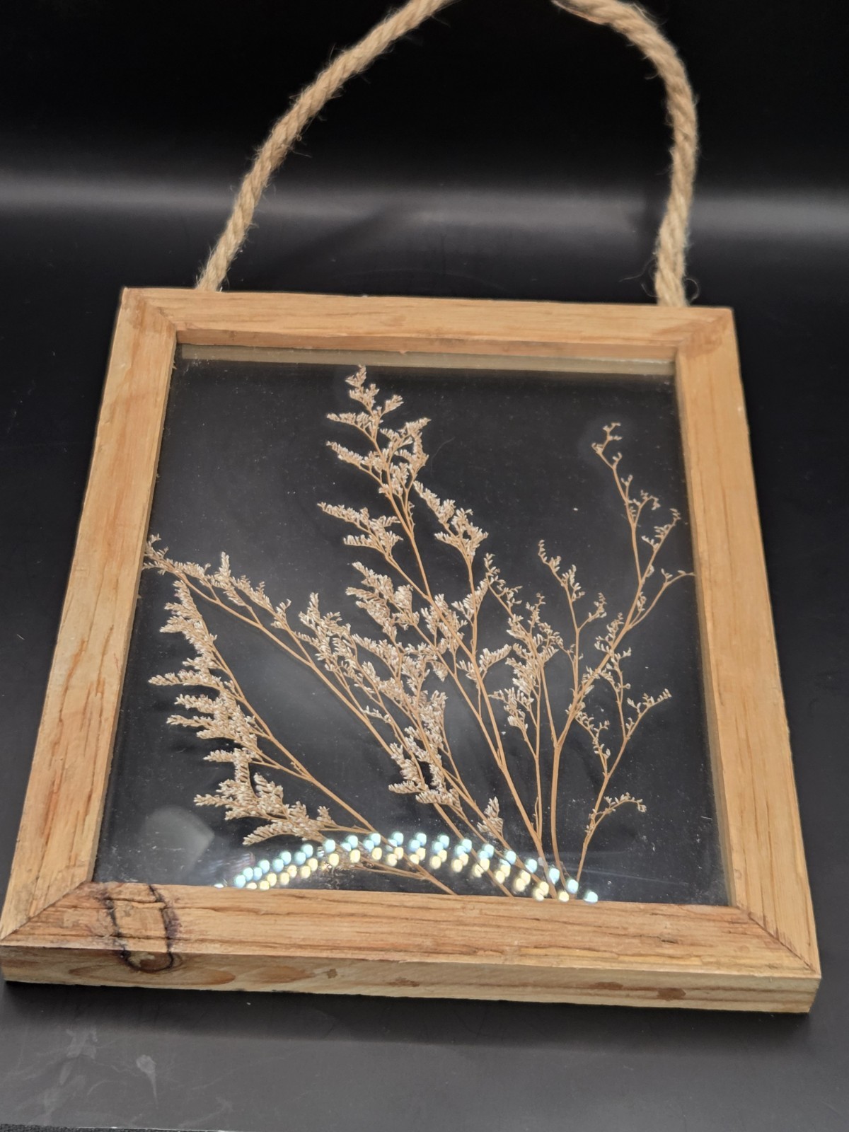 Rustic Wood Framed Glass Dried Flower Plant Wall Hanging 8×10″