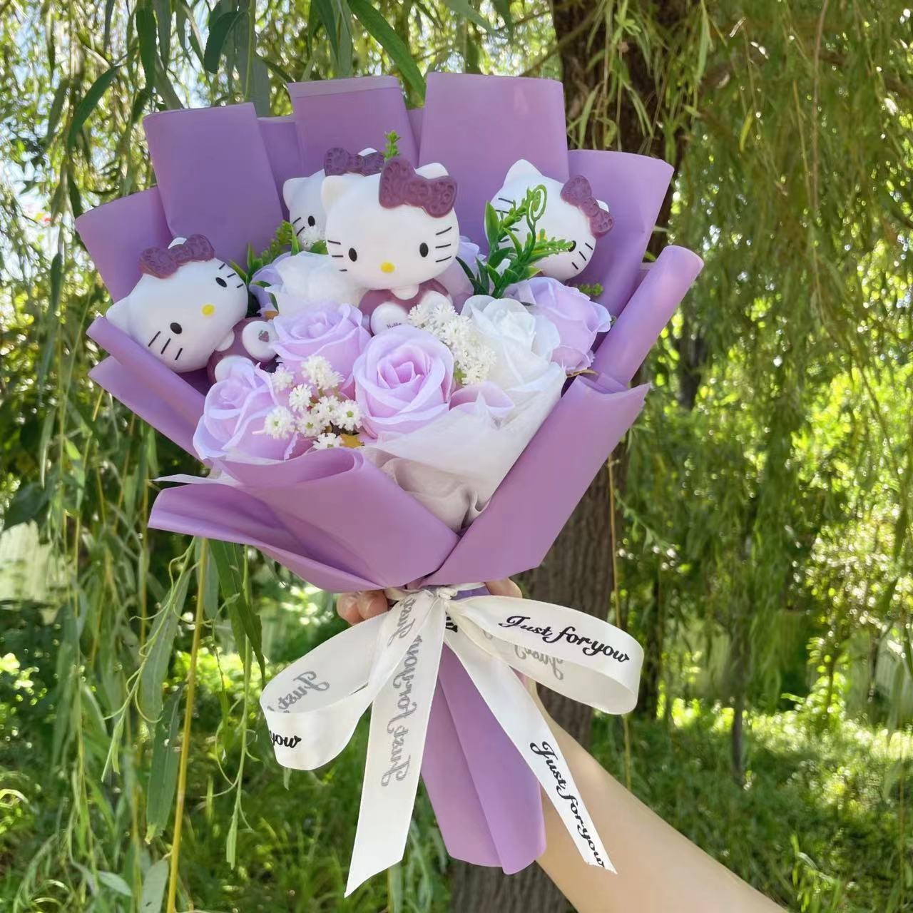 Cat Dolls with Artificial Flowers Creative Bouquet Christmas Valentine Birthday