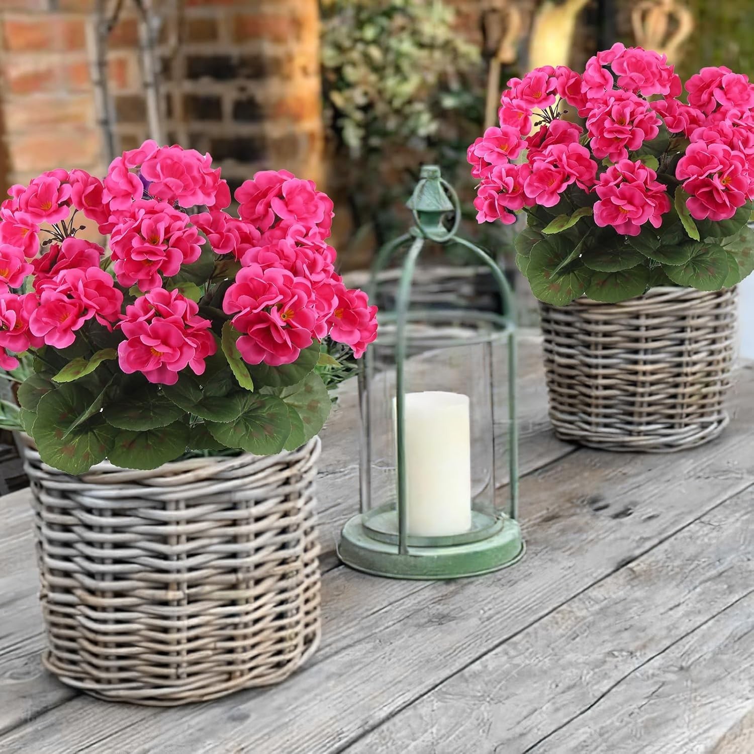 3 Pcs Artificial Geraniums Flowers Silk Geraniums UV Resistant Rose Red