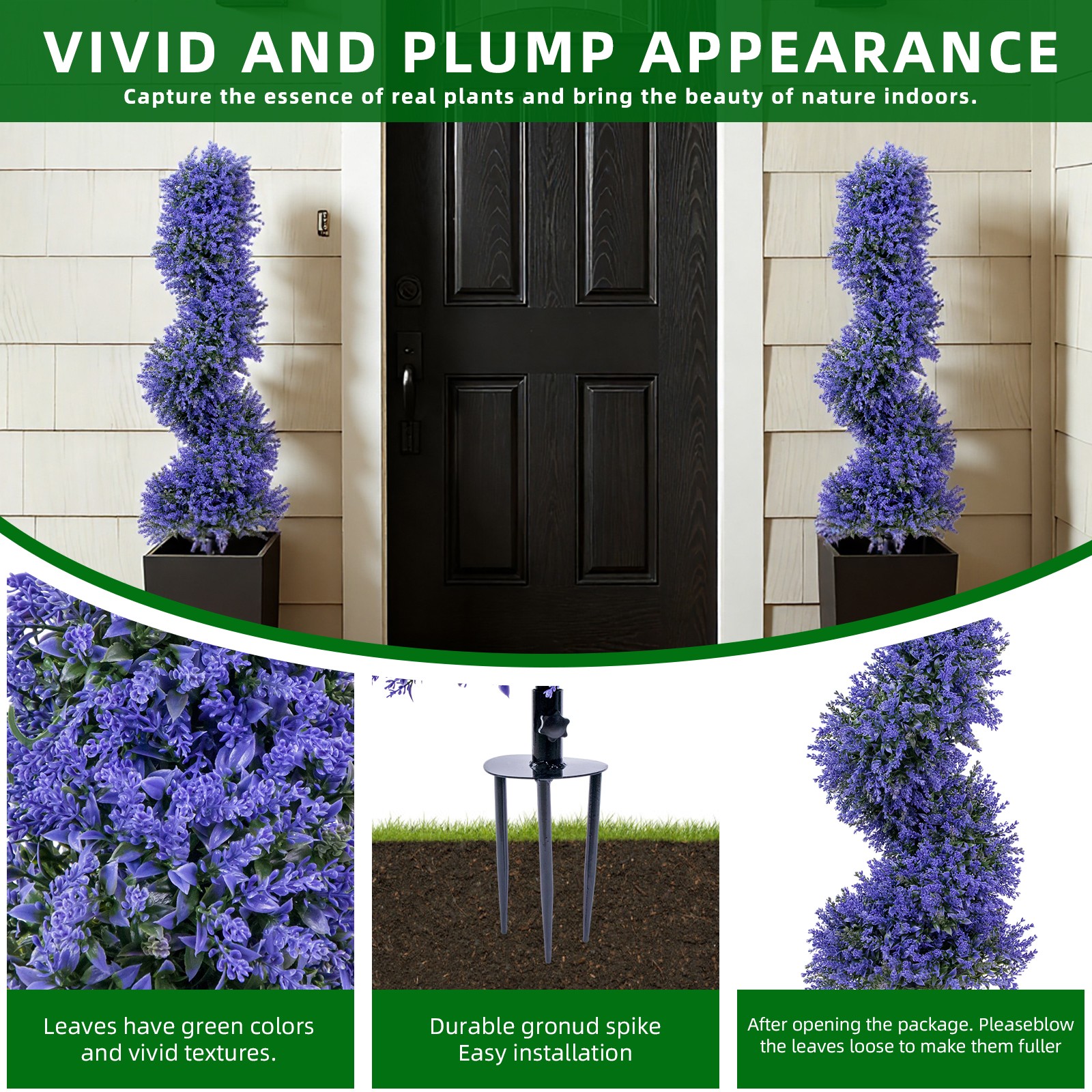 2 Pack Artificial Lavender Trees with Ground Stakes 3FT Outdoor Faux Topiary