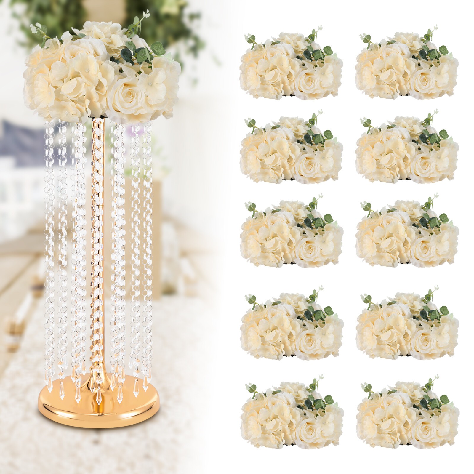 Flower Ball Centerpieces for Table 10 Pcs Fake Plastic Rose Centerpiece Flowers