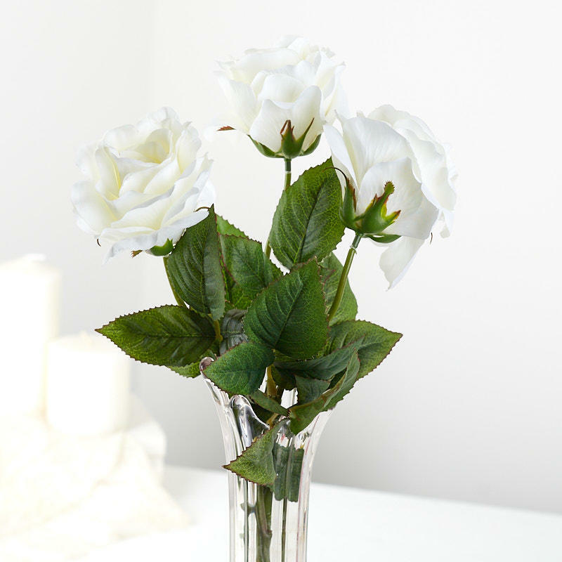 Factory Direct Craft Cream Artificial Open Rose Spray Bundle