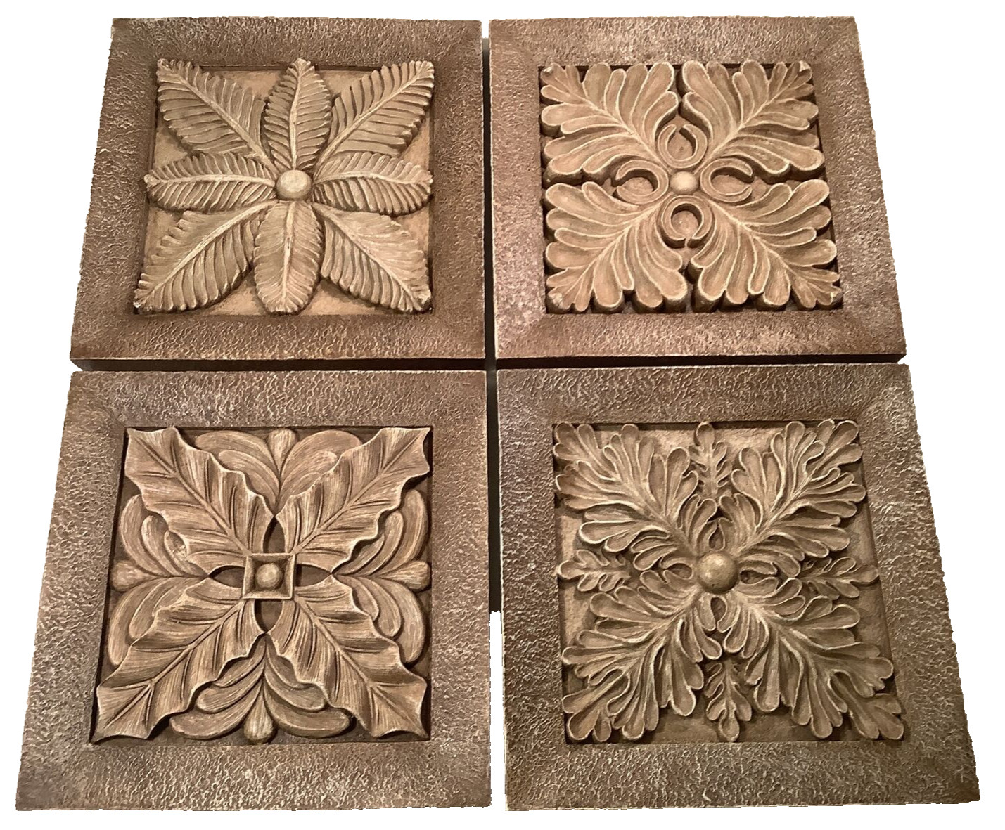 Rustic 3D Floral Leaves & Scrolls Indoor/Outdoor Garden Wall Art plaque set of 4