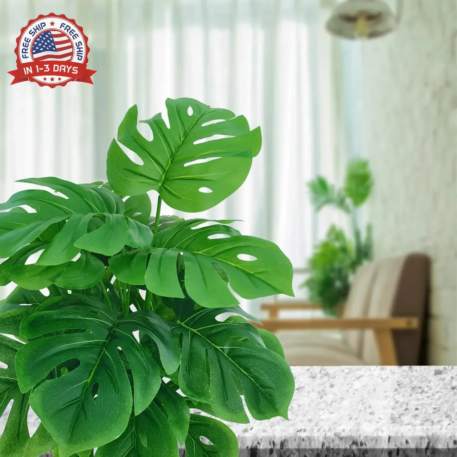 28 Inch Artificial Monstera Plants Set of 2 White Pots Heavy-Duty Fake Tropical